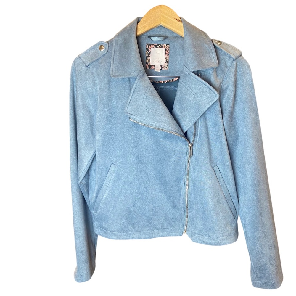 LC Lauren Conrad Suede Moto Jacket Slate Blue Women’s Size M